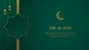 Eid al-Fitr islamisch Arabisch Grün Luxus Hintergrund mit geometrisch Muster und Halbmond Mond Ornament vektor