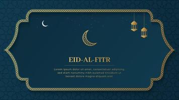 Eid al-Fitr islamisch Arabisch Blau Luxus Hintergrund mit geometrisch Muster und Laternen vektor