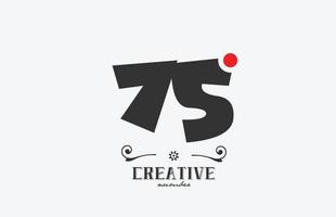 grå 75 siffra logotyp ikon design med röd punkt. kreativ mall för företag och företag vektor