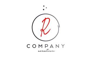 Kreis r handgeschrieben Alphabet Brief Logo mit Punkte und schwarz rot Farbe. korporativ kreativ Vorlage Design zum Unternehmen und Geschäft vektor