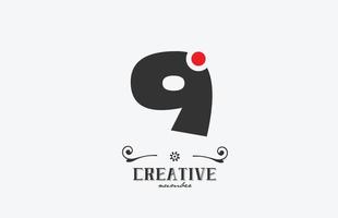 grå 9 siffra logotyp ikon design med röd punkt. kreativ mall för företag och företag vektor