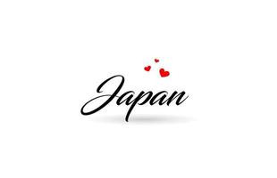 Japan Name Land Wort mit drei rot Liebe Herz. kreativ Typografie Logo Symbol Design vektor