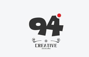 grau 94 Nummer Logo Symbol Design mit rot Punkt. kreativ Vorlage zum Unternehmen und Geschäft vektor