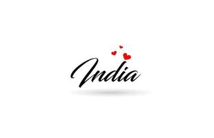 Indien Name Land Wort mit drei rot Liebe Herz. kreativ Typografie Logo Symbol Design vektor