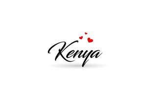 Kenia Name Land Wort mit drei rot Liebe Herz. kreativ Typografie Logo Symbol Design vektor
