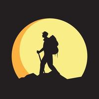 Bergsteiger Klettern Berg mit Sonnenuntergang Aussicht draussen Logo Design Vektor Symbol Illustration