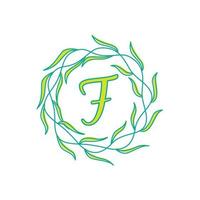 Brief f mit kreisförmig Grün Blatt Logo Vektor Symbol Symbol Illustration Design Vorlage