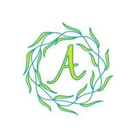 brev en med cirkulär grön blad logotyp vektor ikon symbol illustration design mall