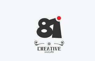 grå 81 siffra logotyp ikon design med röd punkt. kreativ mall för företag och företag vektor