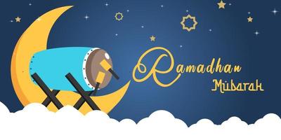 Ramadhan Mubarak Blau Grüße. Marhaban ya Ramadhan Gruß mit Hand Beschriftung Kalligraphie und Illustration. übersetzt glücklich heilig Ramadan vektor