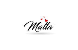 Malta Name Land Wort mit drei rot Liebe Herz. kreativ Typografie Logo Symbol Design vektor