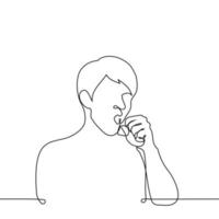 Mann gähnt Abdeckung seine Mund mit seine Faust - - einer Linie Zeichnung Vektor. das Konzept von Ermüdung, Gähnen vektor