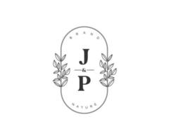 Initiale jp Briefe schön Blumen- feminin editierbar vorgefertigt Monoline Logo geeignet zum Spa Salon Haut Haar Schönheit Boutique und kosmetisch Unternehmen. vektor