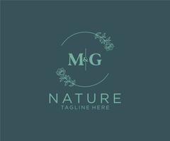första mg brev botanisk feminin logotyp mall blommig, redigerbar förhandsgjord monoline logotyp lämplig, lyx feminin bröllop varumärke, företags. vektor