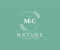 första mc brev botanisk feminin logotyp mall blommig, redigerbar förhandsgjord monoline logotyp lämplig, lyx feminin bröllop varumärke, företags. vektor