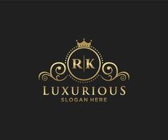 Royal Luxury Logo-Vorlage mit anfänglichem RK-Buchstaben in Vektorgrafiken für Restaurant, Lizenzgebühren, Boutique, Café, Hotel, Heraldik, Schmuck, Mode und andere Vektorillustrationen. vektor