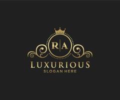 Royal Luxury Logo-Vorlage mit anfänglichem Ra-Buchstaben in Vektorgrafiken für Restaurant, Lizenzgebühren, Boutique, Café, Hotel, Heraldik, Schmuck, Mode und andere Vektorillustrationen. vektor