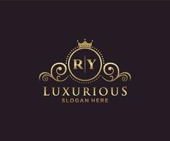 Royal Luxury Logo-Vorlage mit anfänglichem Ry-Buchstaben in Vektorgrafiken für Restaurant, Lizenzgebühren, Boutique, Café, Hotel, Heraldik, Schmuck, Mode und andere Vektorillustrationen. vektor