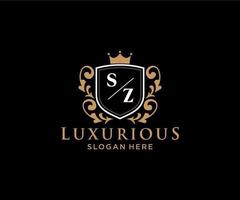 första sz brev kunglig lyx logotyp mall i vektor konst för restaurang, kungligheter, boutique, Kafé, hotell, heraldisk, Smycken, mode och Övrig vektor illustration.