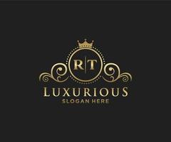 Royal Luxury Logo-Vorlage mit anfänglichem rt-Buchstaben in Vektorgrafiken für Restaurant, Lizenzgebühren, Boutique, Café, Hotel, Heraldik, Schmuck, Mode und andere Vektorillustrationen. vektor