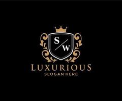 Royal Luxury Logo-Vorlage mit anfänglichem sw-Buchstaben in Vektorgrafiken für Restaurant, Lizenzgebühren, Boutique, Café, Hotel, Heraldik, Schmuck, Mode und andere Vektorillustrationen. vektor