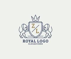 Anfangszl-Buchstabe Lion Royal Luxury Logo-Vorlage in Vektorgrafiken für Restaurant, Lizenzgebühren, Boutique, Café, Hotel, Heraldik, Schmuck, Mode und andere Vektorillustrationen. vektor