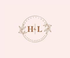 Initiale hl Briefe schön Blumen- feminin editierbar vorgefertigt Monoline Logo geeignet zum Spa Salon Haut Haar Schönheit Boutique und kosmetisch Unternehmen. vektor