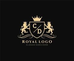 första CD brev lejon kunglig lyx heraldisk, vapen logotyp mall i vektor konst för restaurang, kungligheter, boutique, Kafé, hotell, heraldisk, Smycken, mode och Övrig vektor illustration.