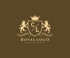 Initiale cl Brief Löwe königlich Luxus heraldisch, Wappen Logo Vorlage im Vektor Kunst zum Restaurant, Königtum, Boutique, Cafe, Hotel, heraldisch, Schmuck, Mode und andere Vektor Illustration.