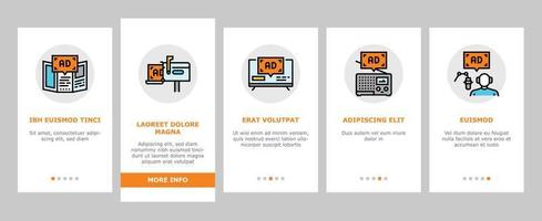 Werbung Medien Geschäft Onboarding Symbole einstellen Vektor