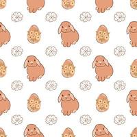 Ostern Blumen- Eier, süß Hase Hase Muster Frühling Design. Beige Ostern wiederholen Hintergrund, Blumen, Hase Textil- drucken. süß Hütte wickeln Papier. Süss Hand gezeichnet Hasen. naiv Vektor Illustration