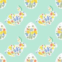 Blumen- Ostern Hase Eier Frühling Muster. Blumen- Ostern Hase Muster. Eier jagen Frühling Garten Textil- Design. Hase und Eier Blumen- Hintergrund im Minze Farbe. Frühling Ostern Vektor Illustration.
