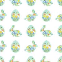 Blumen- Ostern Hase Ei Muster. Blumen- Ostern Hase Muster. Eier jagen Sommer- Garten Textil- Design. süß Kaninchen und Eier Blumen- Hintergrund. Frühling Ostern Hintergrund, drucken Vektor Illustration.