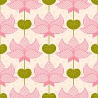 japanisches lotus nahtloses muster. rosafarbener asiatischer lotusblumenhintergrund. rosa chinesische lotusblume wiederholen textildesign. handgezeichnete koreanische blume mit traditioneller verzierung. asiatische Vektorillustration vektor