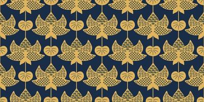 japansk lotus sömlös mönster. gyllene asiatisk lotus blomma på mörk blå bakgrund. guld kinesisk lotus blommig upprepad textil- design. hand dragen koreanska blomma traditionell motiv. vektor illustration