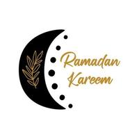 Ramadan Blumen- Mond gestalten Grafik Element. isoliert Blumen- Mond Logo. himmlisch Halbmond zum Ramadan. schwarz Mond Vektor Illustration. himmlisch Mond Symbol, Logo, Grafik Design Ramadan kareem Text.