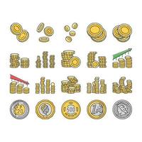 mynt guld pengar kontanter Bank ikoner uppsättning vektor