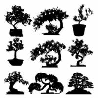 Bonsai Baum Silhouette Weiß Hintergrund vektor