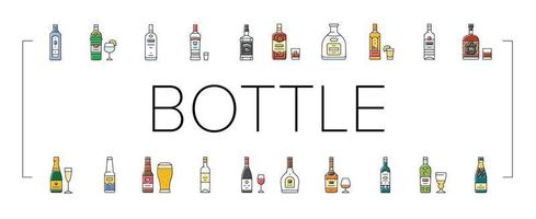 alkohol flaska glas dryck bar ikoner uppsättning vektor