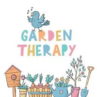 trädgård Citat dekorerad med klotter för affischer, grafik, kort. trädgård terapi text Citat, mental hälsa, hobby tema. eps 10 vektor