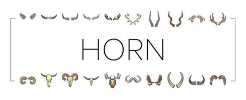 Horn Tier Tierwelt Natur Symbole einstellen Vektor