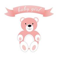 Baby Dusche Banner mit Rosa Bär auf Weiß Hintergrund. es s ein Mädchen. vektor