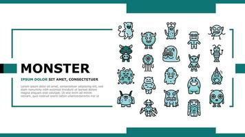 Monster- komisch süß Außerirdischer Landung Header Vektor