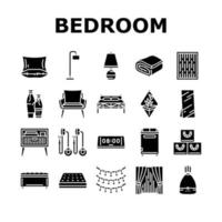 Schlafzimmer Zimmer Innere Bett Symbole einstellen Vektor