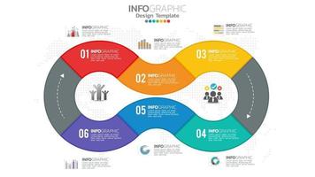 Infografik 6 Schritte Kreiselement mit Zahlen- und Diagrammdiagramm, Geschäftsdiagrammdesign. vektor