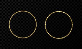Gold Kreis rahmen. zwei modern glänzend Frames mit Licht Auswirkungen isoliert auf dunkel vektor