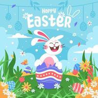 Fröhliches Ostern mit einem fröhlichen lachenden Kaninchen vektor