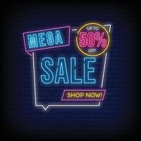 Mega Sale Leuchtreklamen Stil Text Vektor