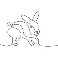 hare kontinuerlig en linje ritning. påskharen kanin hoppar i trädgården isolerad på vit bakgrund. söta sällskapsdjur koncept. vektor minimalistisk handritad illustration