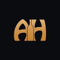 Brief Ah Logo mit Wein Flasche Design Vektor Illustration auf schwarz Hintergrund. Wein Glas Brief Ah Logo Design. schön Logo Design zum Wein Unternehmen Branding.